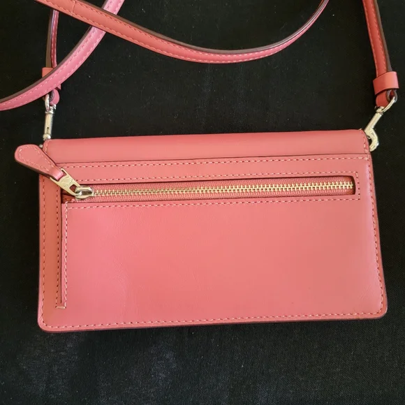 Coach Coral Pink Foldover Small Crossbody Purse Bag Clutch WOC - Picture 7 of 14
